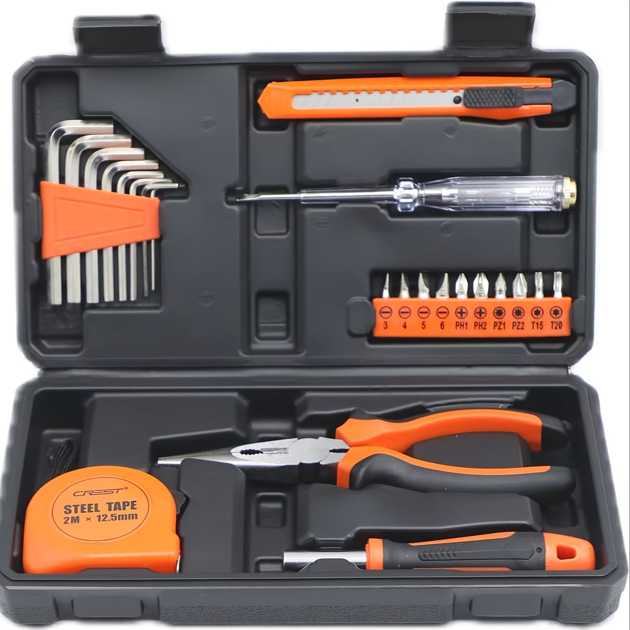 23-Piece Homeowner Toolkit Set with Plastic Storage Box Steel Household Repair Tools