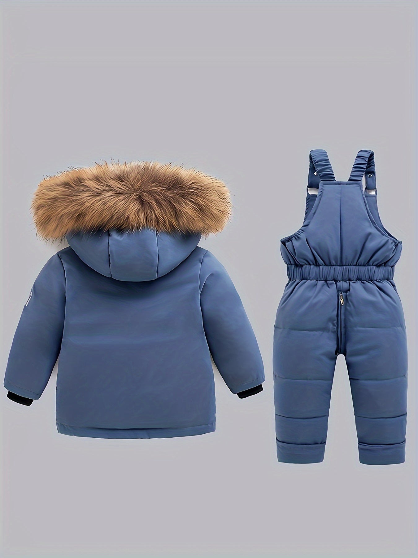 Kids' Winter Jacket and Overalls Set for Boys and Girls Polyester Hooded Zipper Coat and Snow Pants