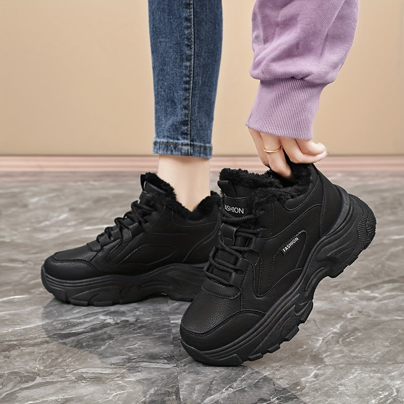 Women's Faux Fur Lined Mid-Top Sneakers with Rubber Sole for Cold Weather