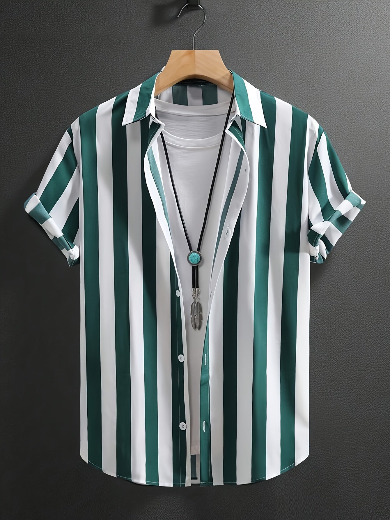 Men's Short Sleeve Striped Lapel Shirt for Summer Vacation Resorts