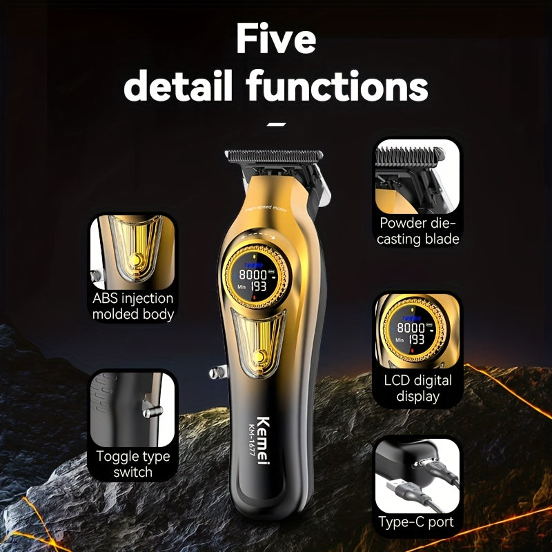 Electric Hair Clipper for Men Adjustable Speed LED Display Metal Body Precision Blade USB