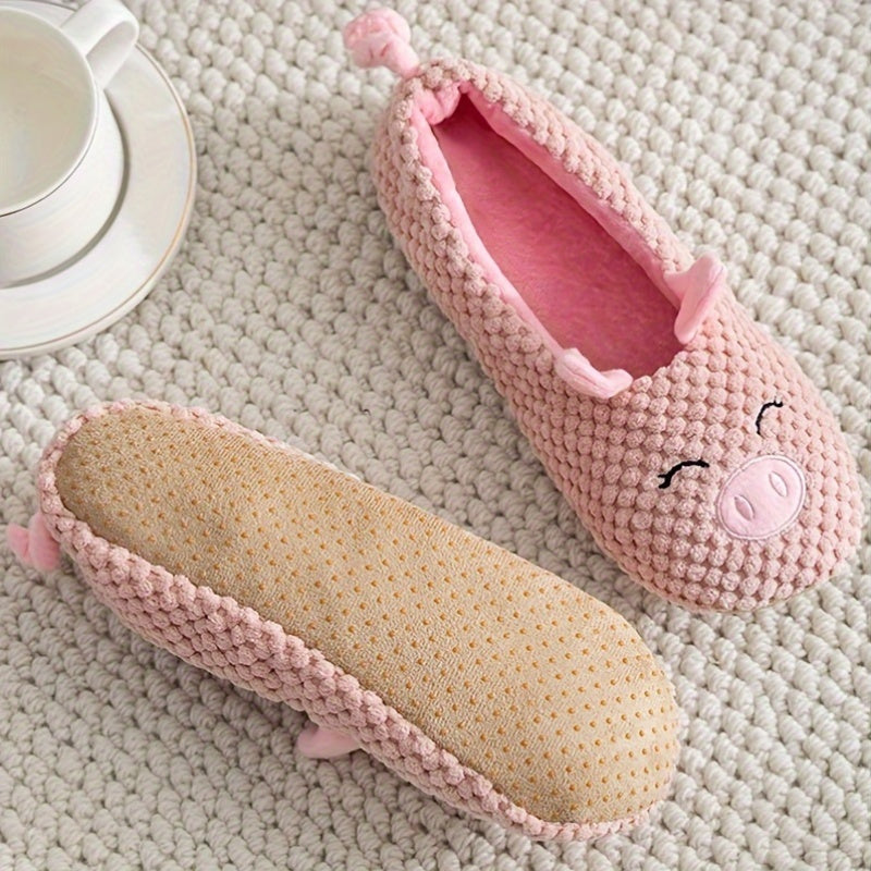 Pink Cozy Pig Slippers for Women Indoor Fleece Winter Non-Slip