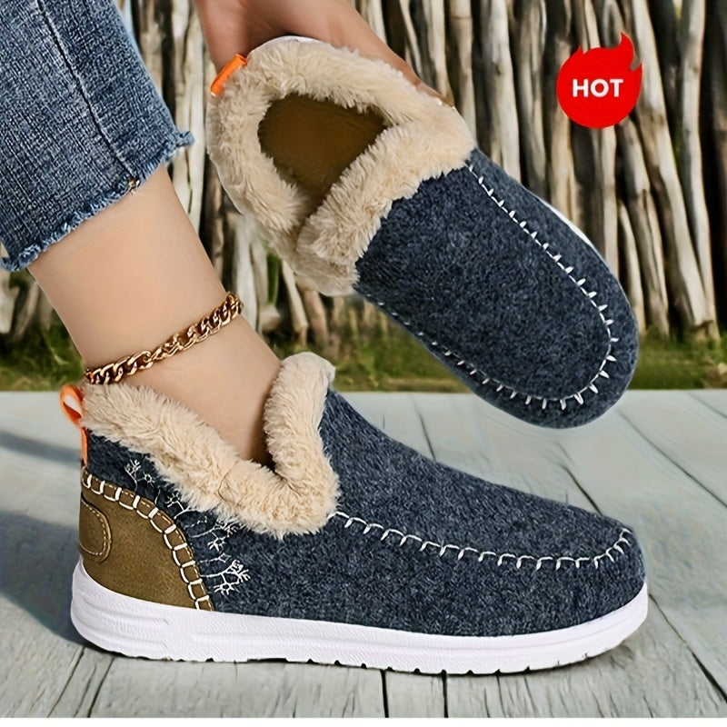 Women's Winter Snow Boots Fleece Lined Ankle Slip-On Waterproof Rubber