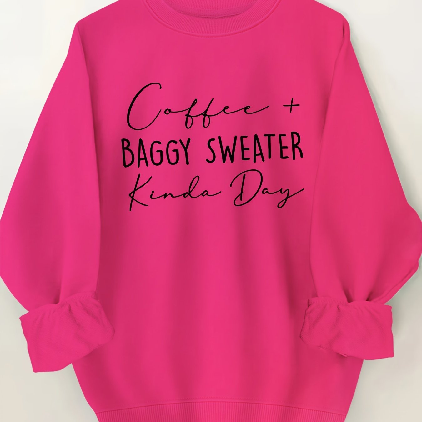 Plus Size Letter Print Sweatshirt Women’s Casual Long Sleeve Crew Neck Pullover