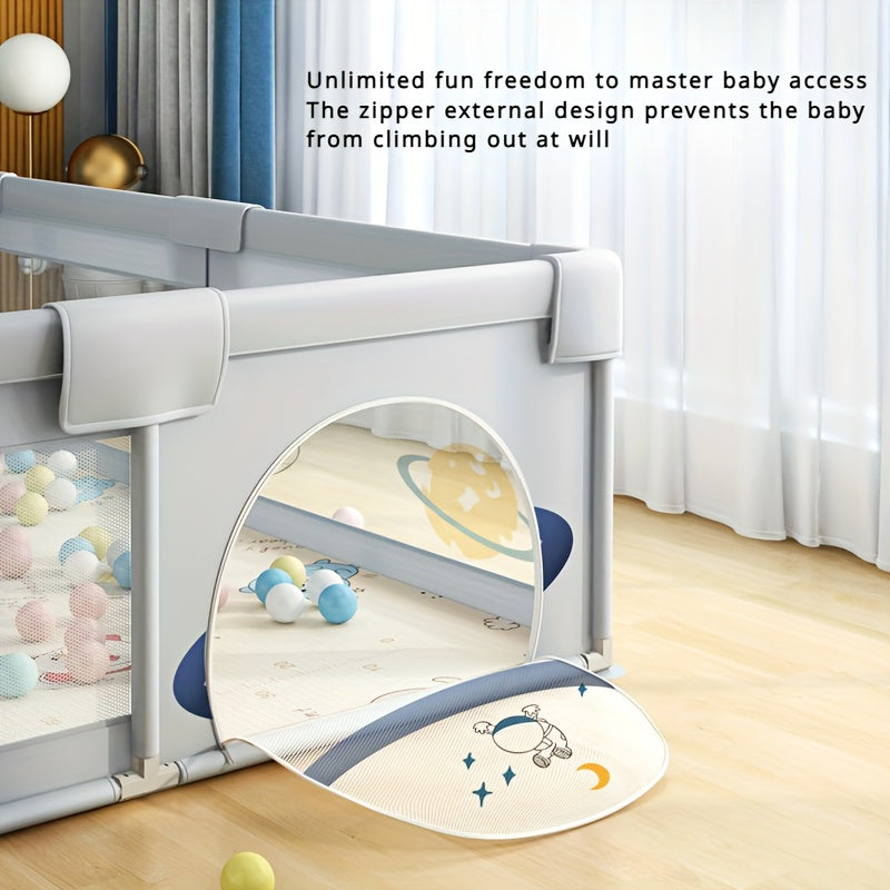 Children's Playpen with Gate Gray 149x180cm Indoor Outdoor Non-Slip Mesh