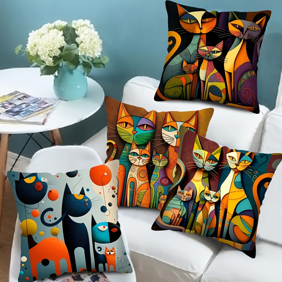 Abstract Cat Print Decorative Throw Pillow Cover Soft Zip Closure for Home Sofa Bed Car Office