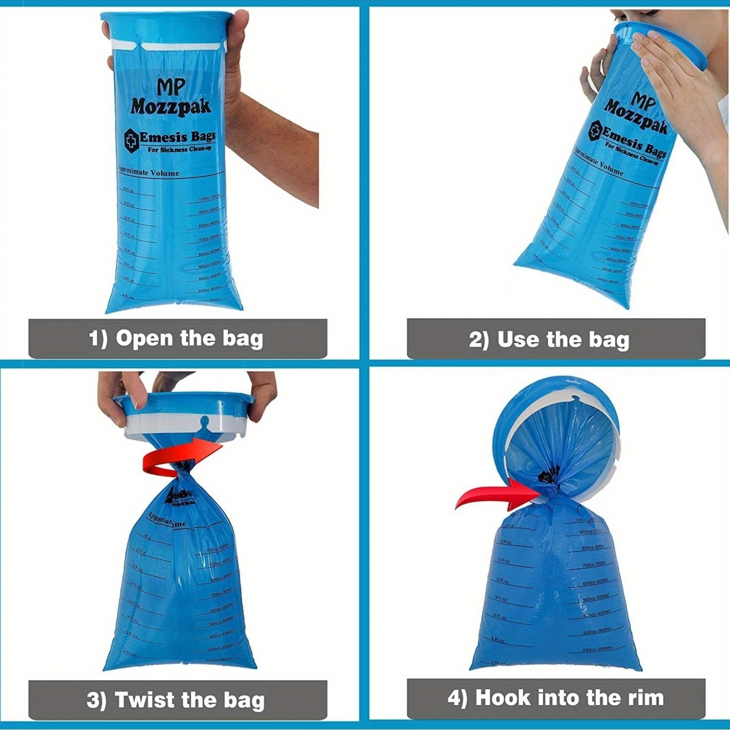 60 Medical Grade Vomit Bags 1000ml Leak-Resistant Disposable for Travel and Motion Sickness
