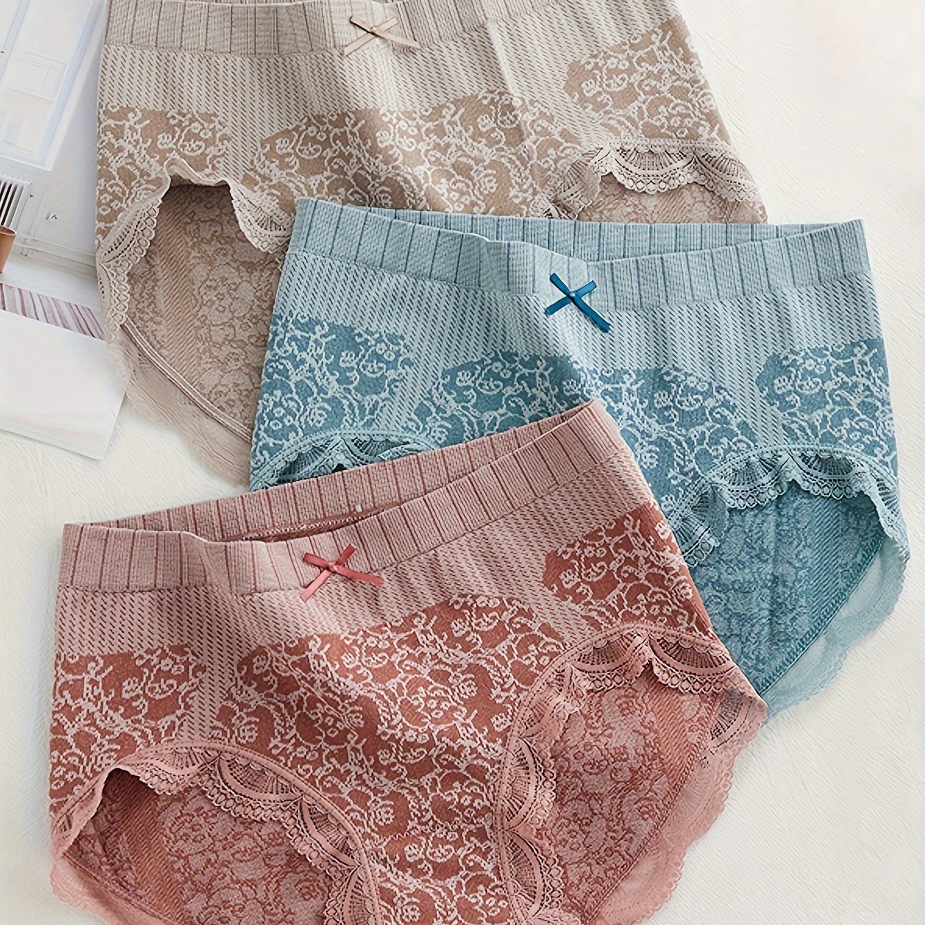 Bragas de encaje con ribete de encaje para mujer, ropa interior transpirable y elástica