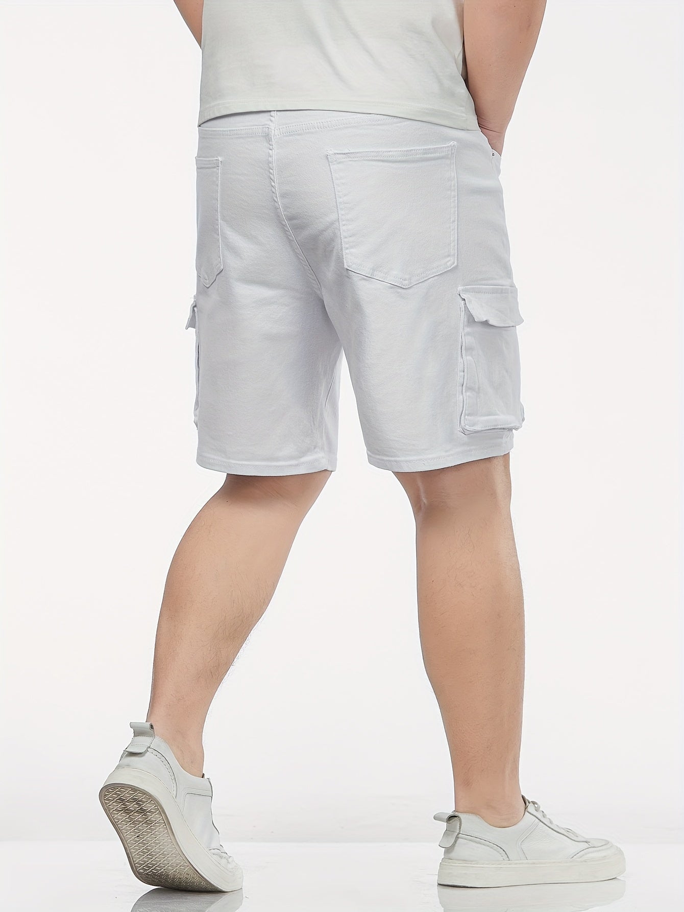 Men's Plus-Size Cotton Denim Shorts with Pockets Slim Fit Casual