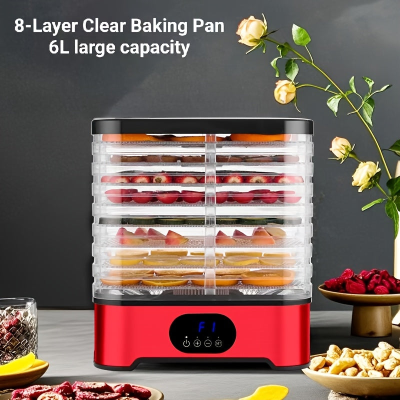 EU Household Dried Fruit Machine with Digital Timer and Temperature Control, LED Display, and Visual Rack. Suitable for a variety of foods including fruits, flower tea, dog snacks, herbs