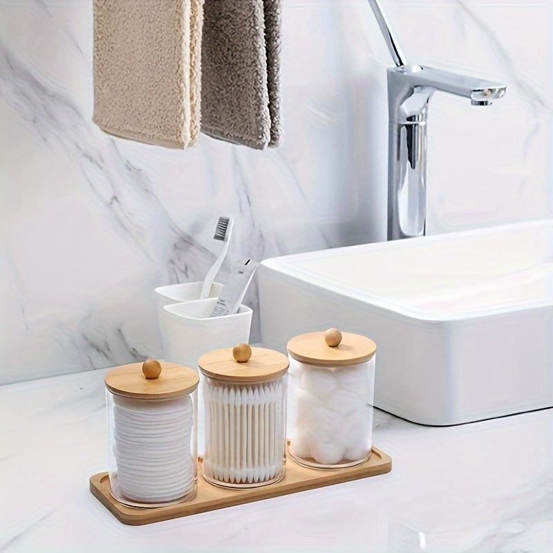 3-Piece Cotton Swab Holder and Tray Set Bathroom Organizer with Plastic Containers