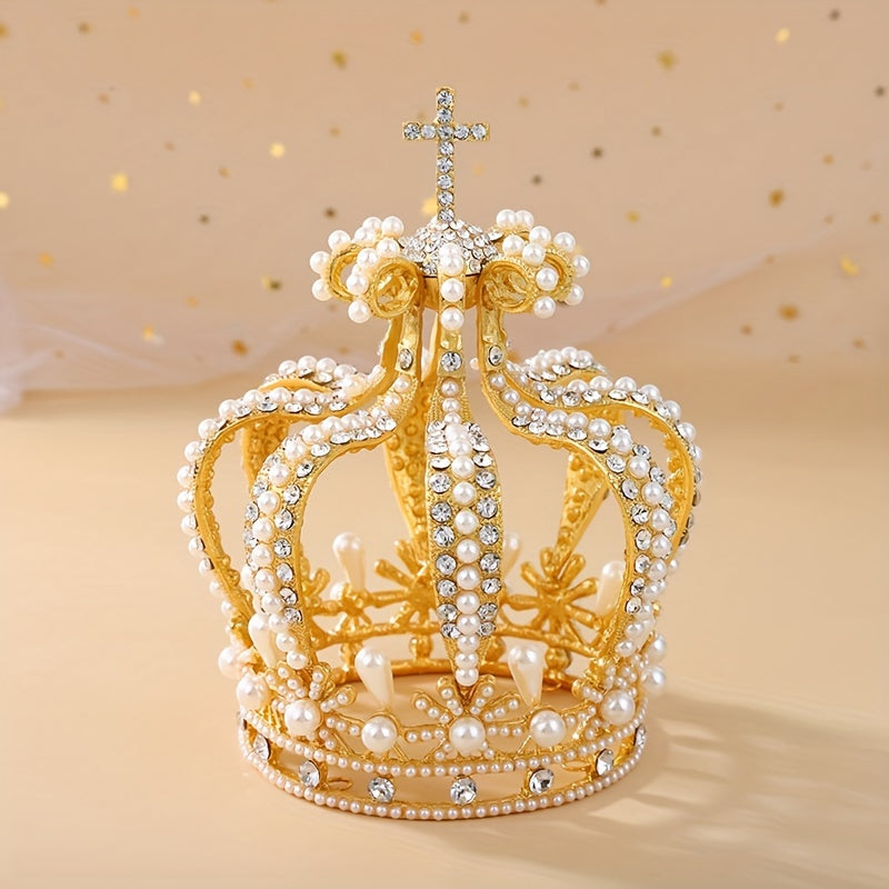 Wedding Headpiece with Cross Faux Pearls Rhinestones Baroque Style Bridal Tiara