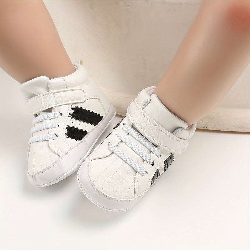 Newborn Toddler Boy's Striped PU Canvas Casual Shoes for First Steps and Crawling
