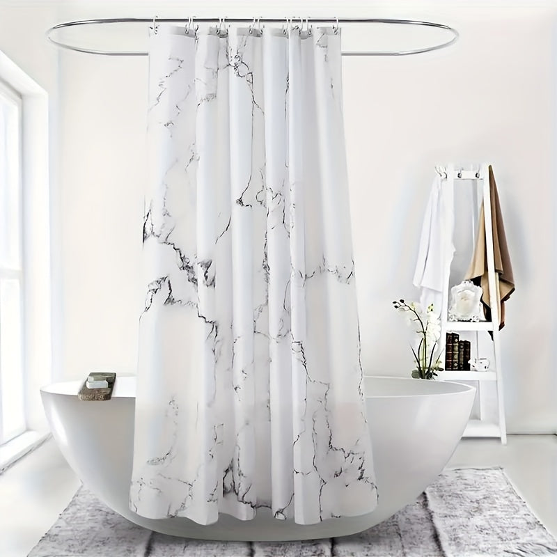 Marble Pattern Shower Curtain Set Waterproof Polyester with Hooks 70x79 Inches