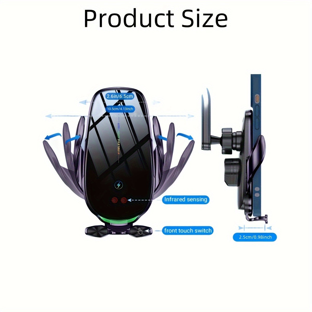 Wireless Car Charger Holder for iPhone and Samsung Galaxy 15W Fast Charging Auto Clamp Dashboard Vent Mount