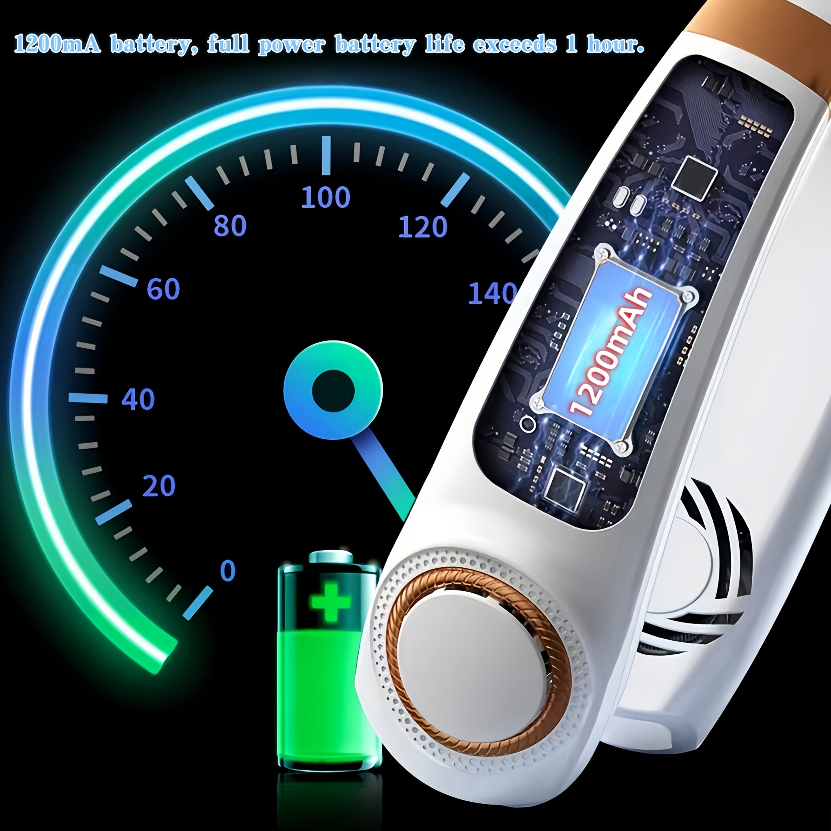 Mini Neck Fan with 5-Speed USB Charging, Colorful LED Lights, 360° Cooling for Outdoor Activities