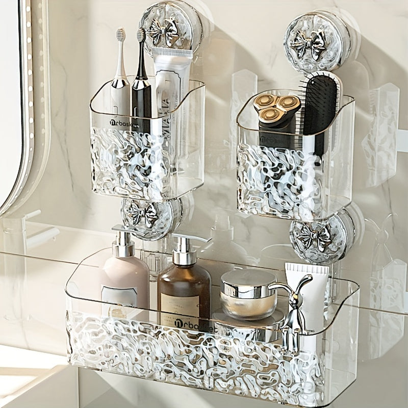 Cesta de almacenamiento para baño con ventosa y decoración de conejo y lazo