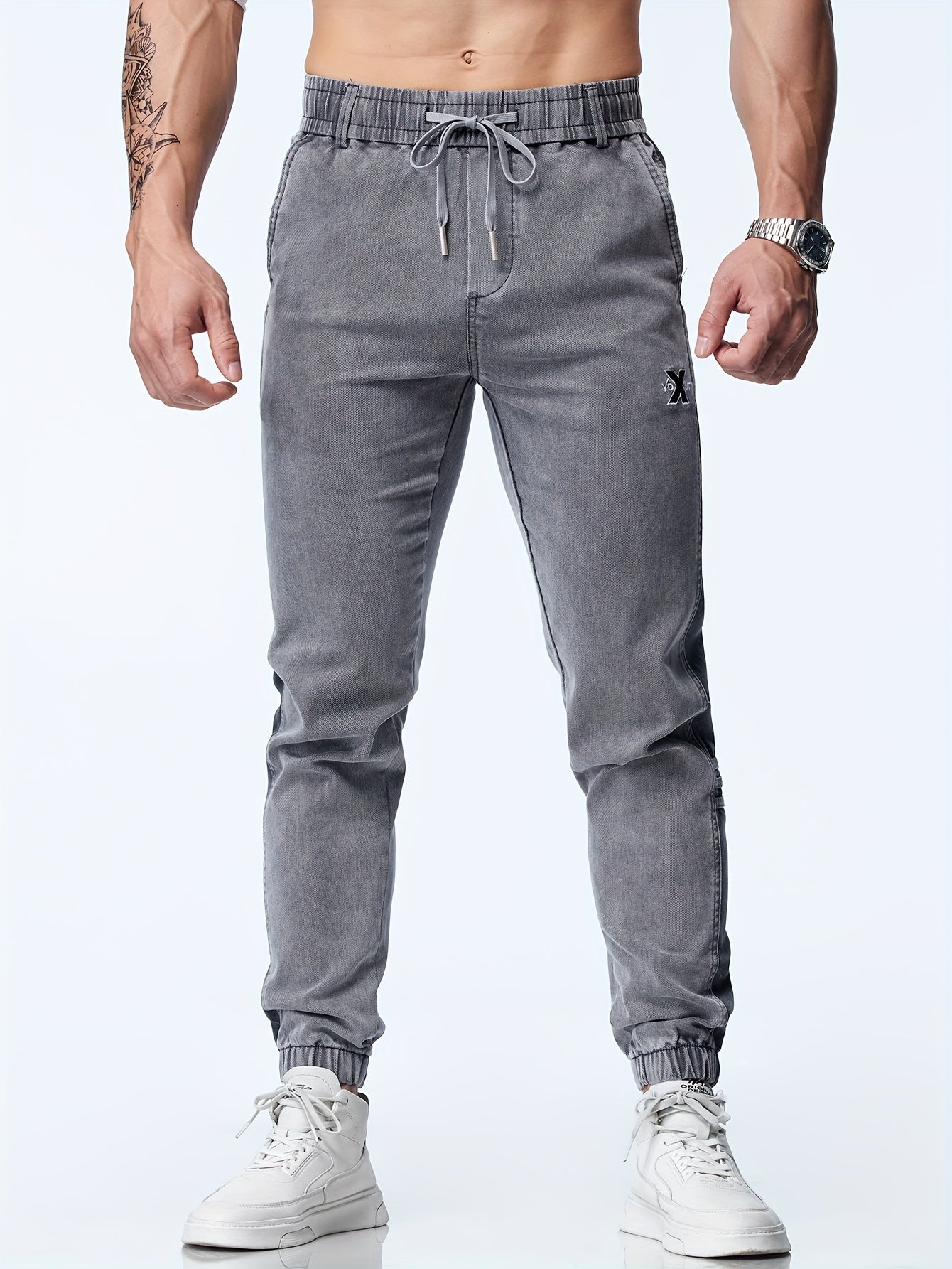 Pantalones jogger casuals cortos de mezcla de algodón con bordado y cordón para hombre