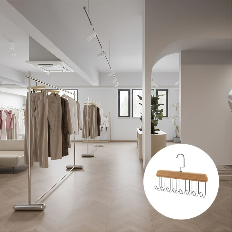 Wooden Hanger with 8 Hooks for Organizing Clothes and Accessories Space-Saving Drying Rack