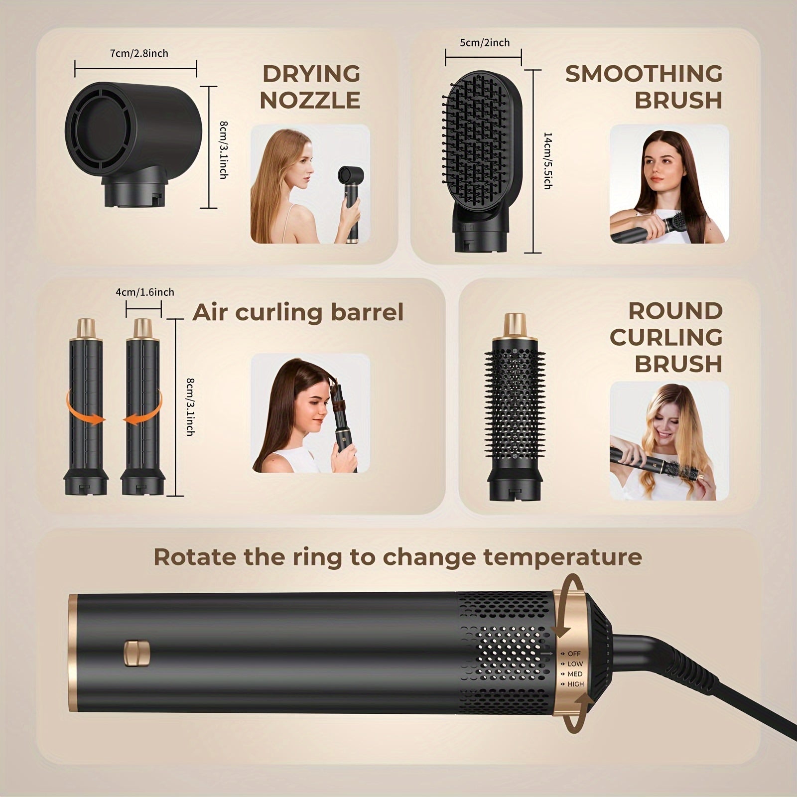 5-in-1 Hot Air Brush for Drying Straightening Curling Volumizing Hair Styling Tool