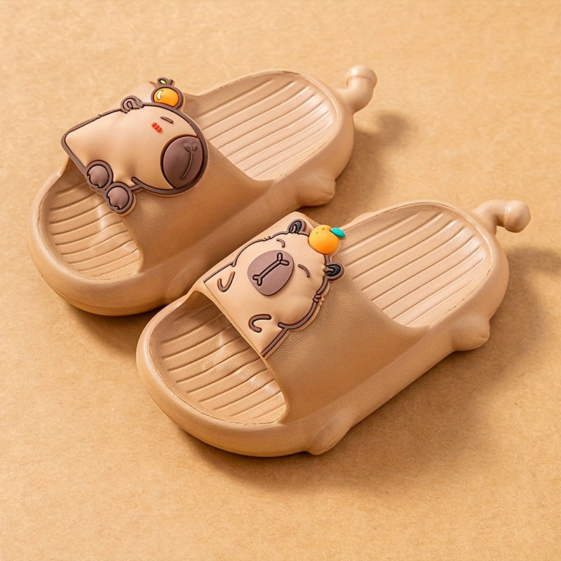 Kids Indoor Slippers Beige EVA Cartoon Capybara Non-Slip Lightweight Casual Shoes