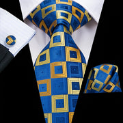 Men's Plaid Necktie Set with Hanky and Cufflinks for Weddings Business and Parties