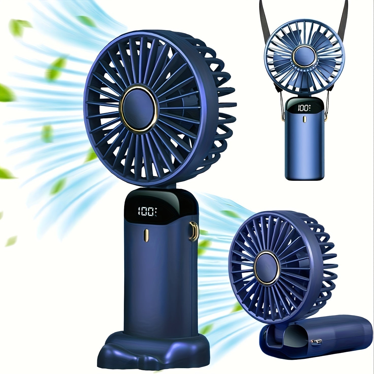 Rechargeable Mini Fan with 5 Speeds, Digital Display, 90° Adjustable, Portable Handheld Neck Hanging Fan for Home Outdoor Office Camping Travel
