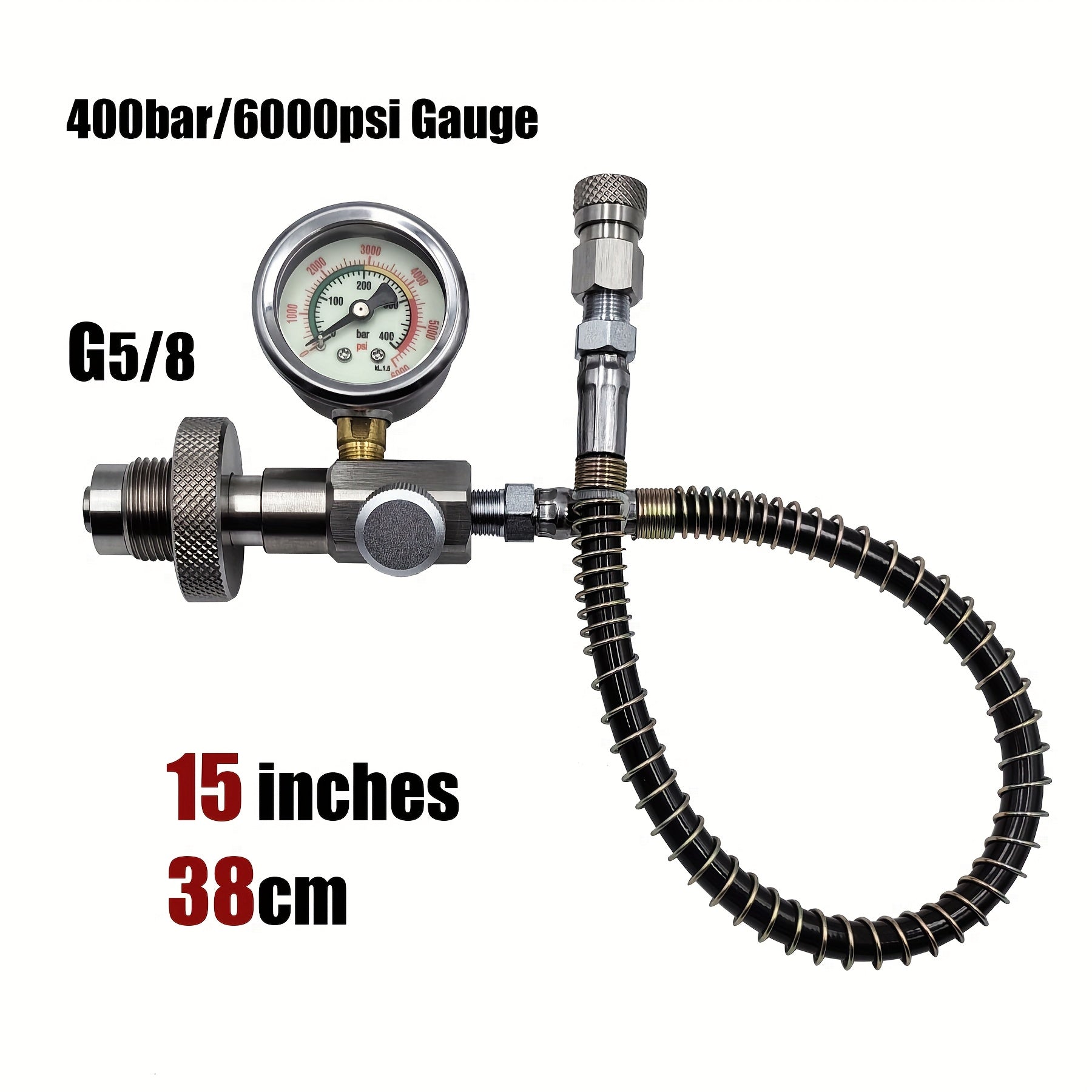 High-Pressure Diving Filling Station Adapter Kit with 6000psi Gauge Stainless Steel