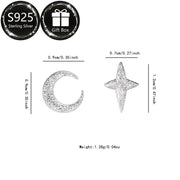 Sterling Silver Star and Crescent Moon Earrings for Women with Frosted Texture