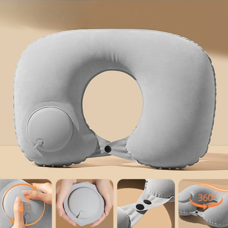 Inflatable U-Shaped Neck Pillow Travel Cervical Support Cushion Black Grey