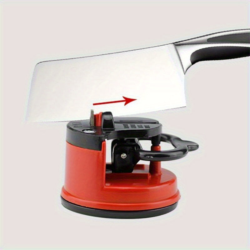 Portable suction cup knife sharpener for quick sharpening of chef's knives and more