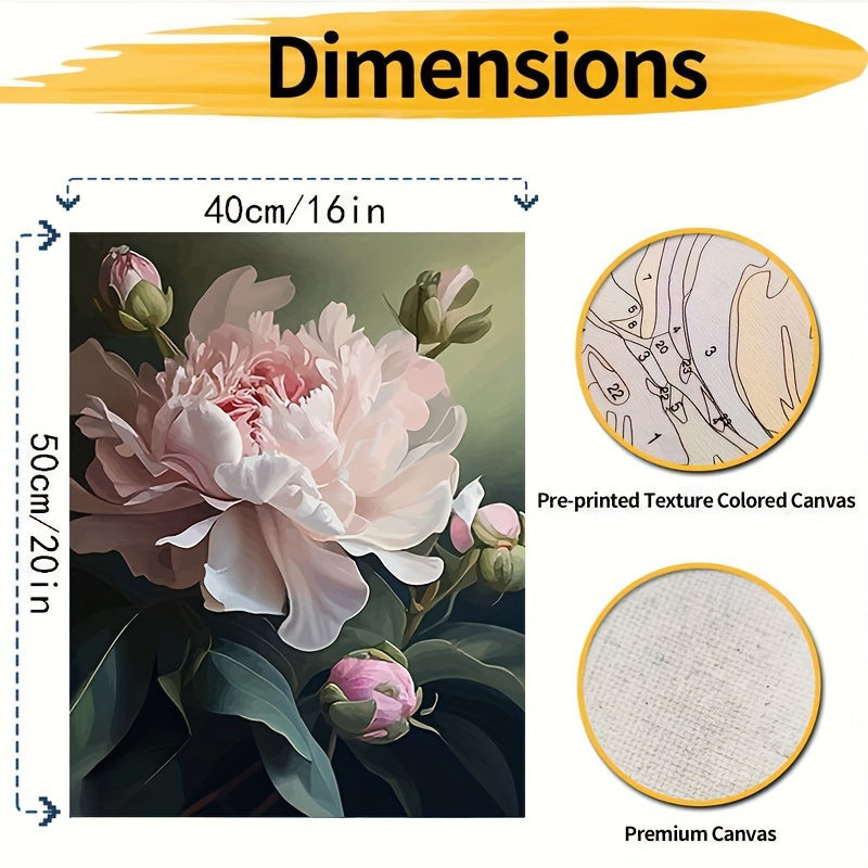 Hand-Painted Paint by Numbers Kit with Peony Design 40x50cm Frameless Canvas for Adults