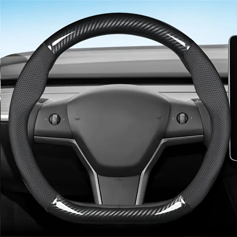 Universal Car Steering Wheel Cover Carbon Fiber Perforated PU Leather Non-Slip Durable