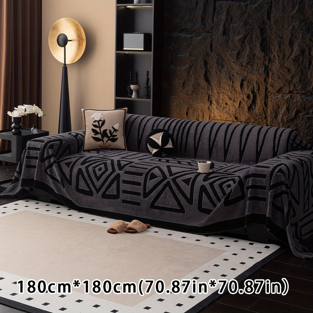 Boho Style Geometric Velveteen Sofa Throw with Machine Washable Cover for Armchair Loveseat and Sofa