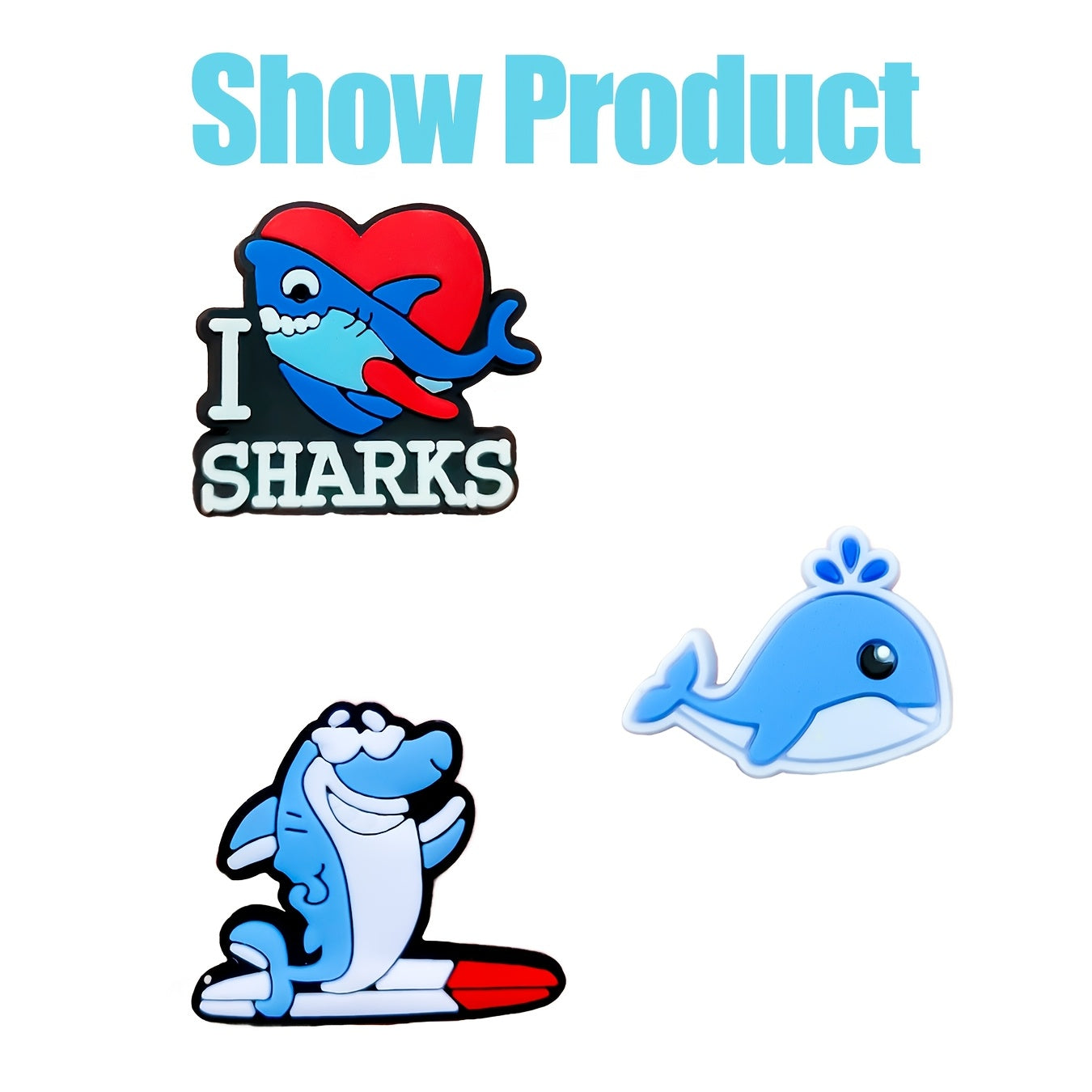 12 pcs Cute Shark PVC Charm Set Detachable Accessories for Kids and Teens
