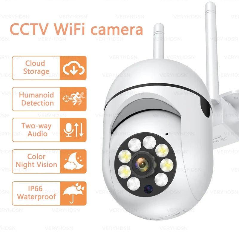 360° PTZ Xavfsizlik Kamerasi 32GB Karta WiFi Ikki Yo'nalishli Audio Harakat Ogohlantirishlari