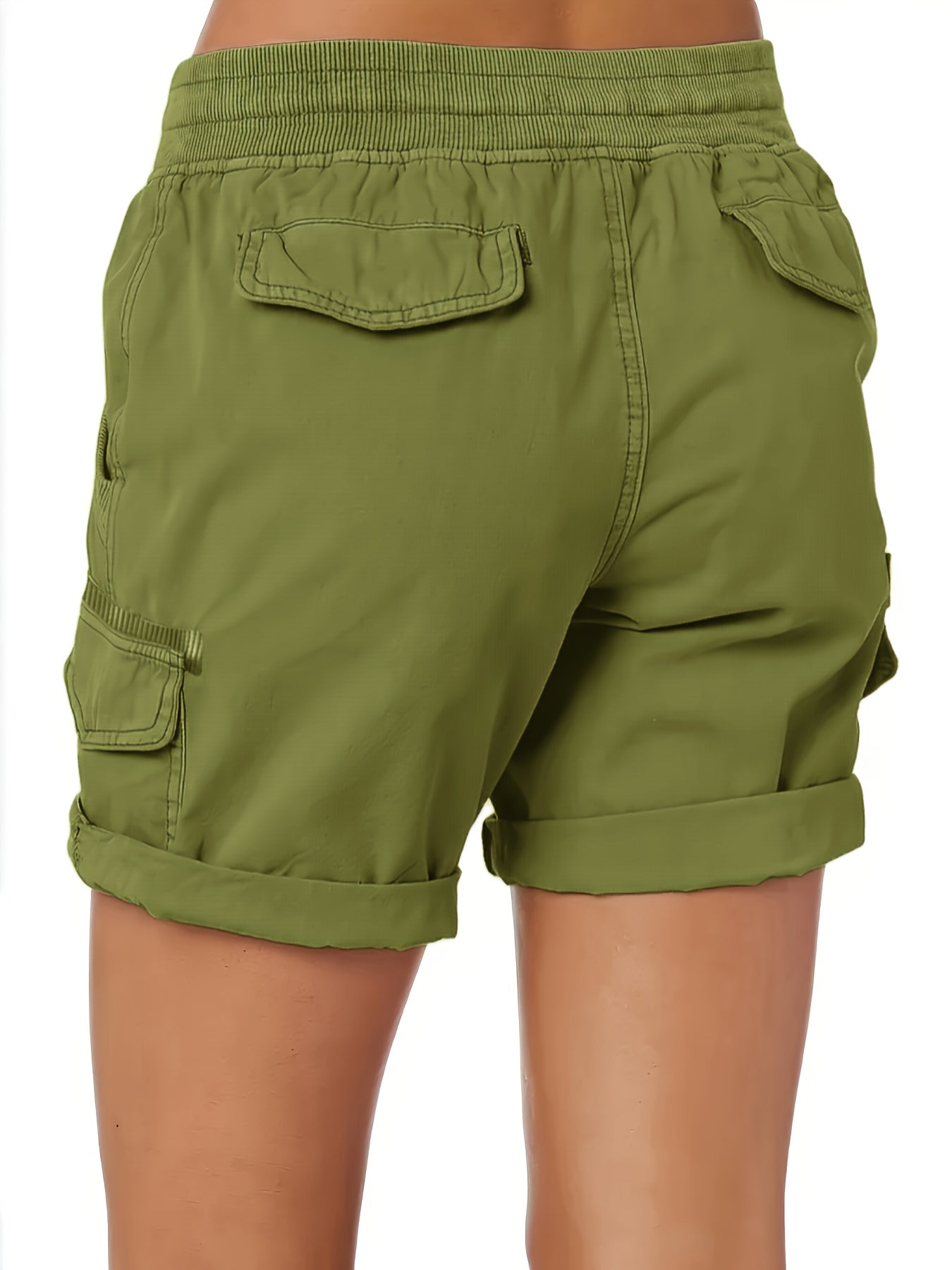 Шорты женские больших размеров оливкового цвета с кроем-карго, шнурком на поясе и боковыми разрезами