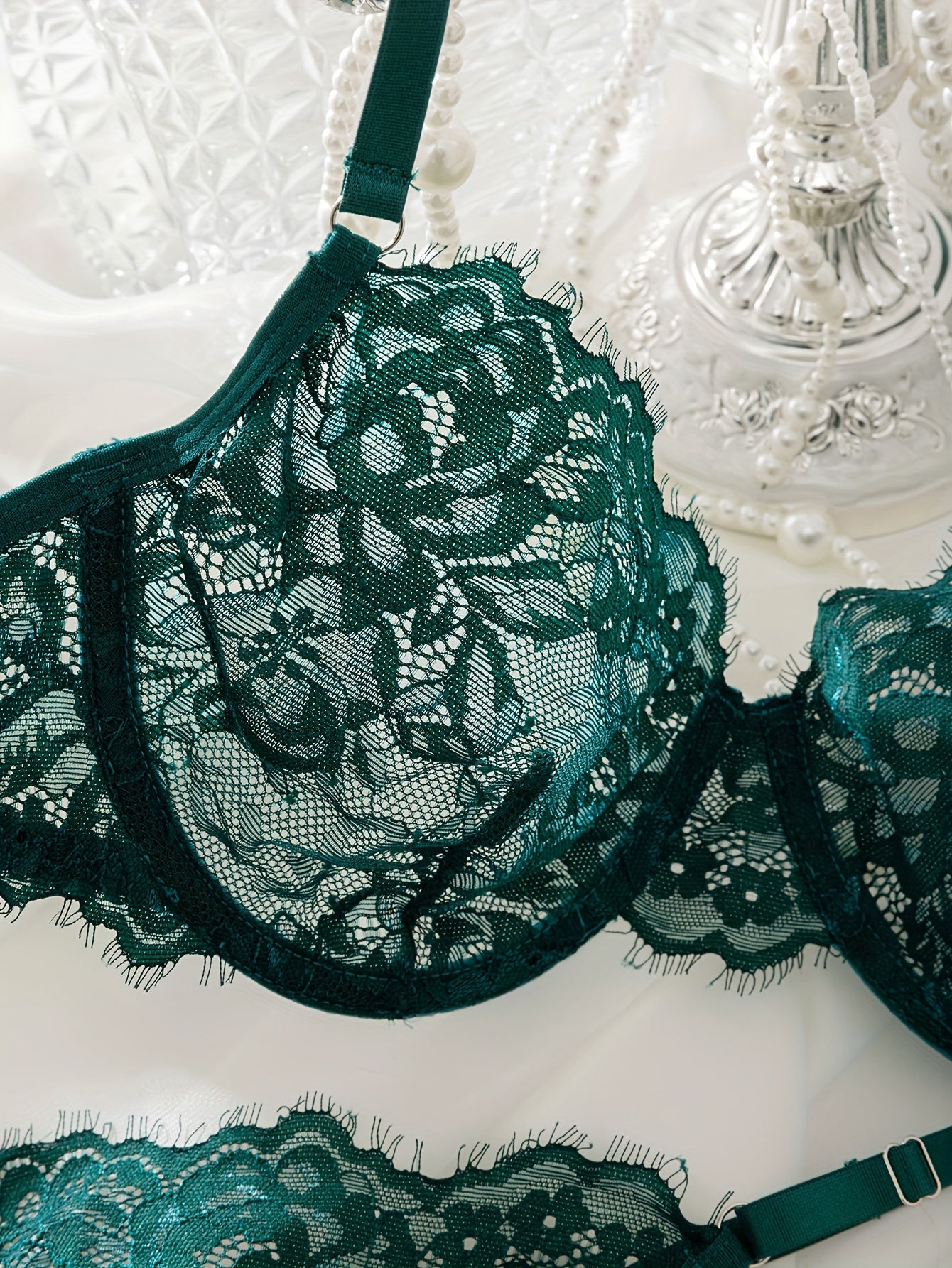 Women's Floral Lace Lingerie Set with Bra and Thong for Women