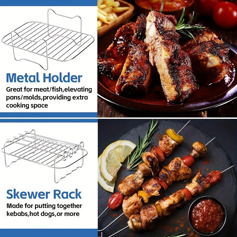 Stainless Steel Double-Layer Air Fryer Rack Set with Silicone Accessories for 6 Pieces