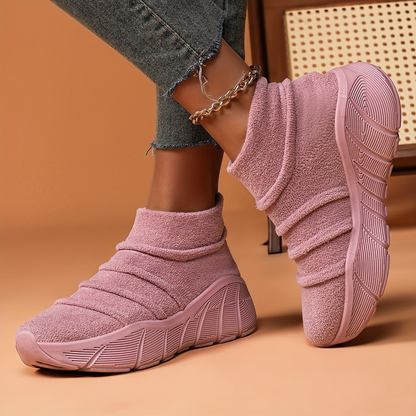 Women's Winter High Top Sneakers Slip-On Fabric Ankle Boots Solid Color