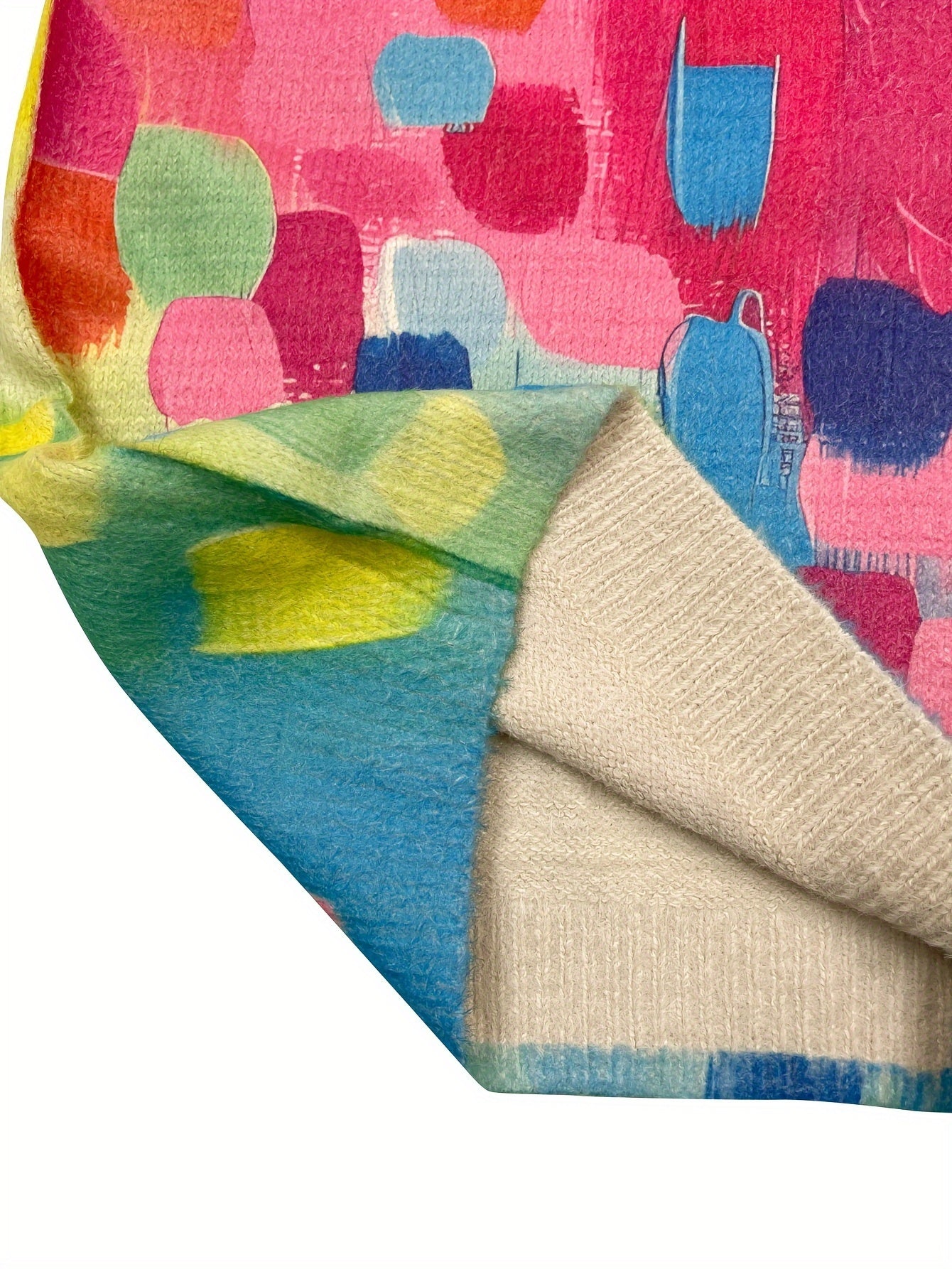 Suéter de punto grueso con cuello en V para mujer, de corte oversize, con estampado en toda la prenda