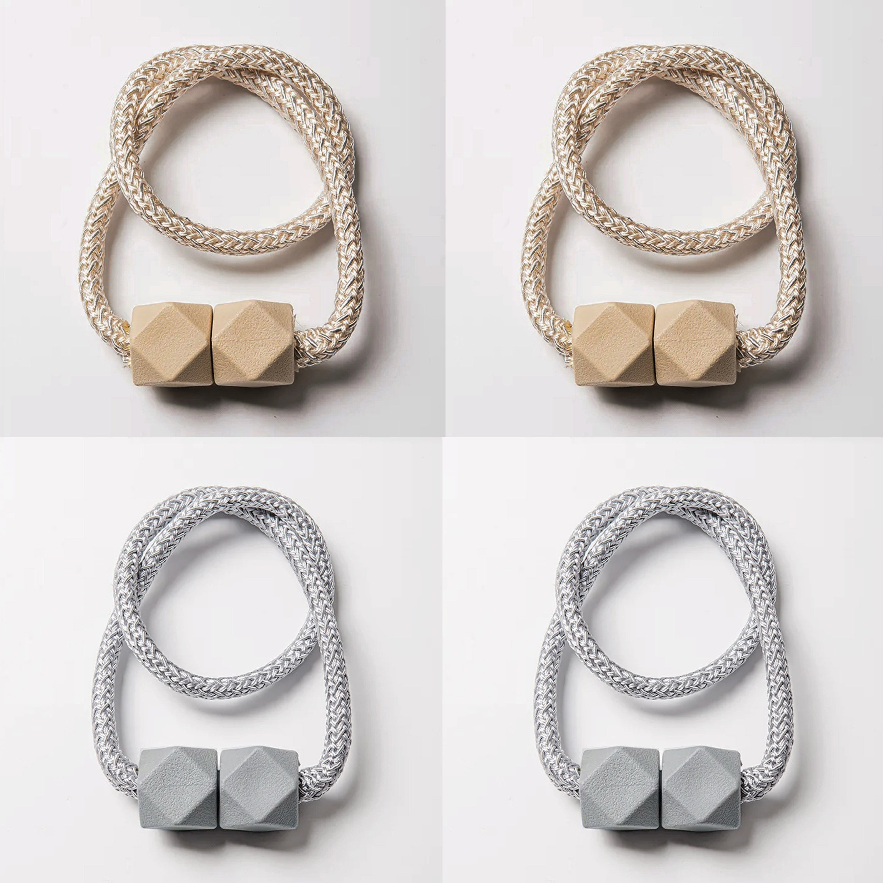 Cube Magnetic Curtain Tiebacks Set 4 Pieces Thick Rope Holdbacks for Bedroom Living Room