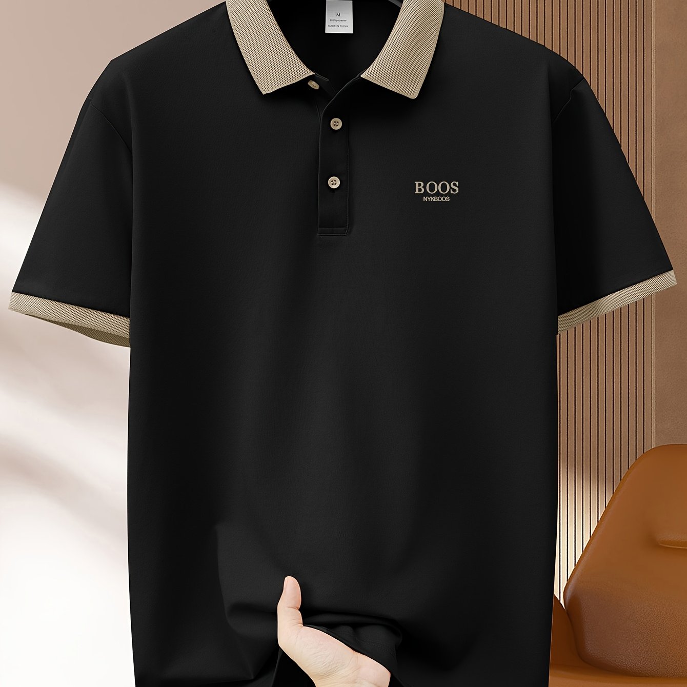 Camisa polo casual de hombre de color verde claro de manga corta, poliéster, para golf y deportes