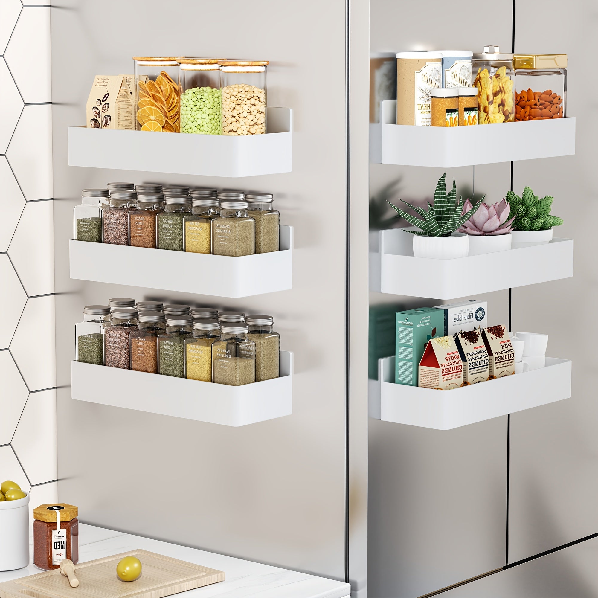 6pcs Magnetic Spice Rack Set Plastic Wall-Mounted Organizer for Refrigerator Oven