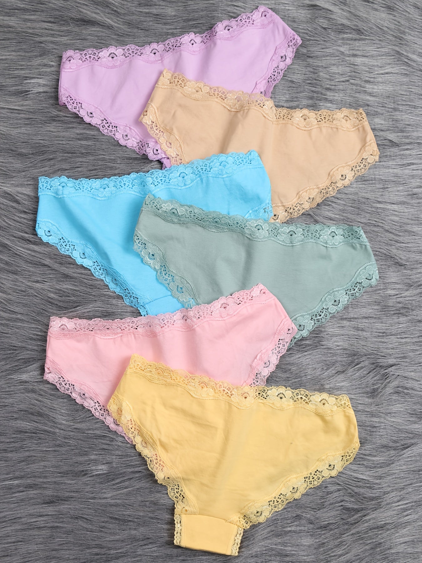 Women's Low-Rise Lace Panties 6-Pack Breathable Bikini Style Cotton Spandex