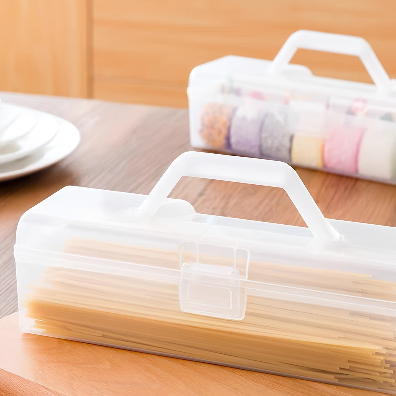 Organizador de utensilios de cocina de plástico con tapa para cubiertos y palillos