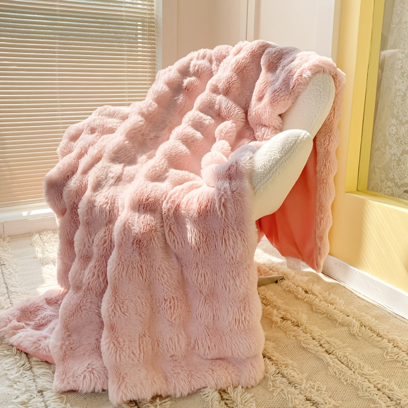 Faux Fur Blanket Thickened Plush Solid Color for Bed Office Air Conditioning
