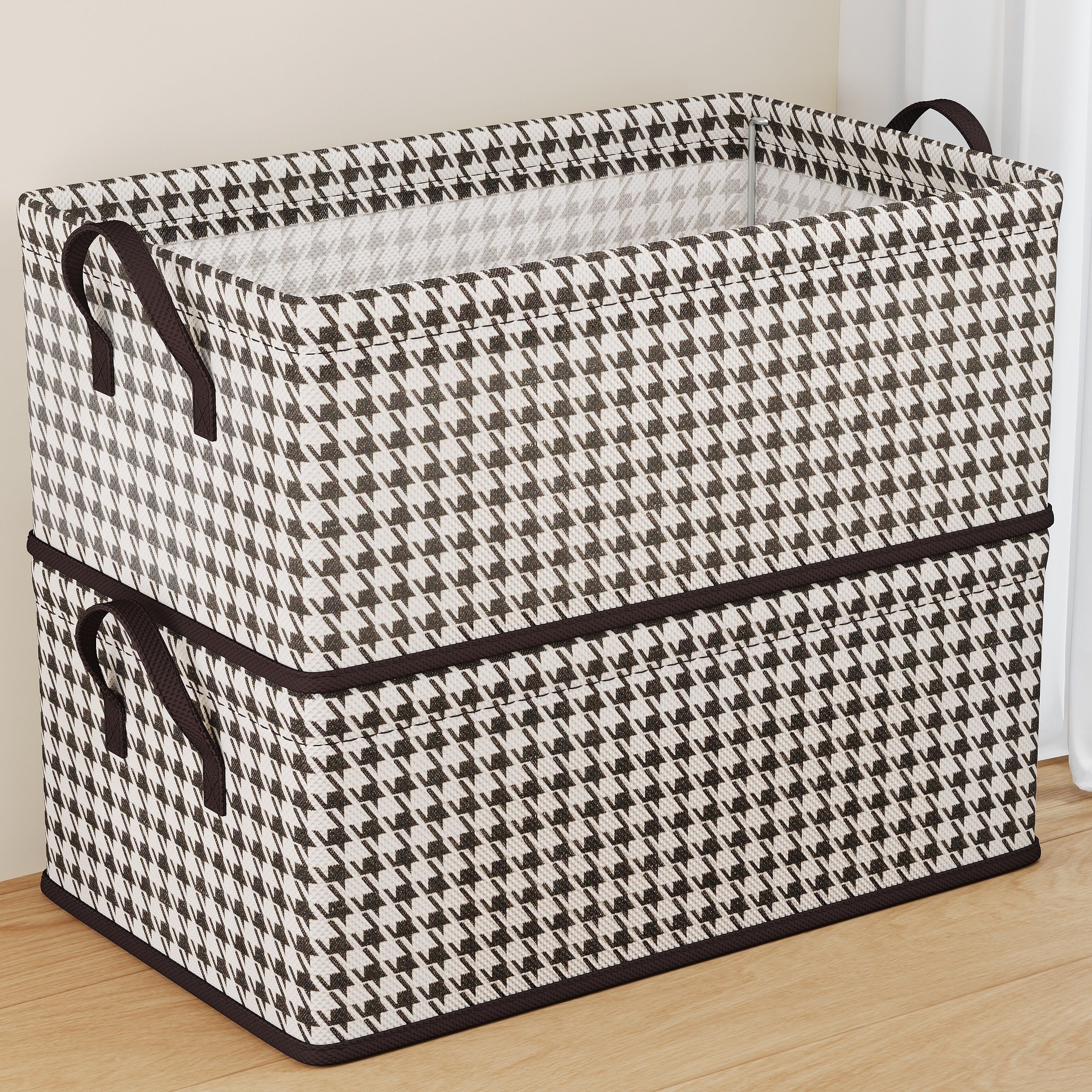Foldable Storage Basket with Handles Geometric Non-Woven Fabric for Bedroom Living Room Laundry