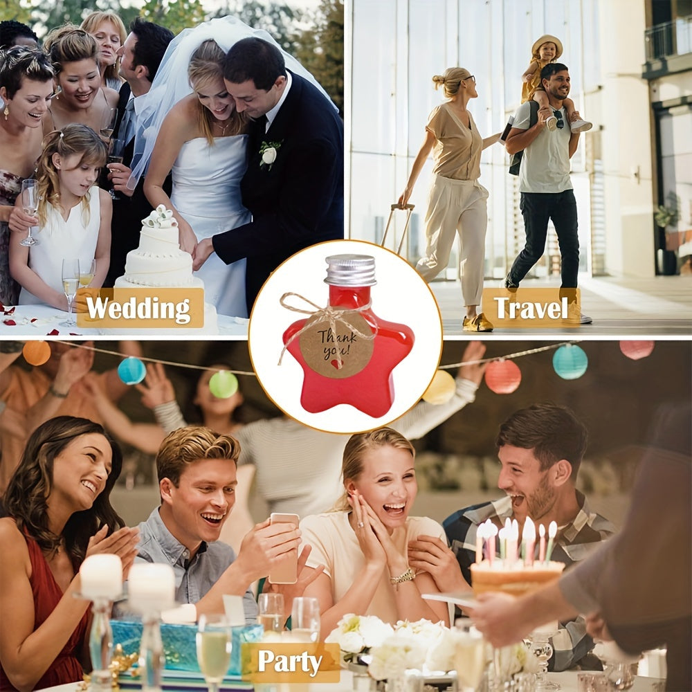 Set of 10/20/30 Star-Shaped Mini Wine Bottles with Funnels and Labels for Parties and Events