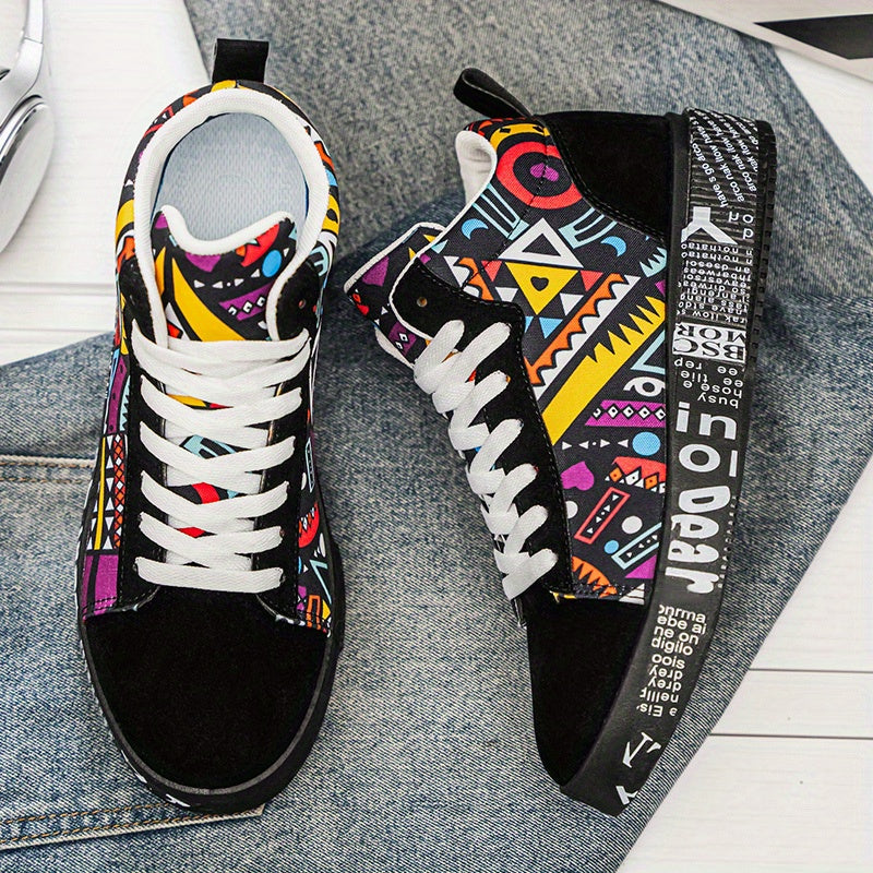 Men's High-Top Fabric Casual Sneakers Slip-Resistant Plaid Lace Shoes